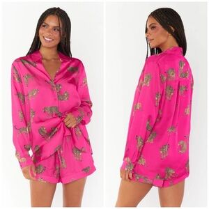 Show Me Your MuMu Early Riser Pj JUST TOP in Fuchsia Feline Fine Silky Size S